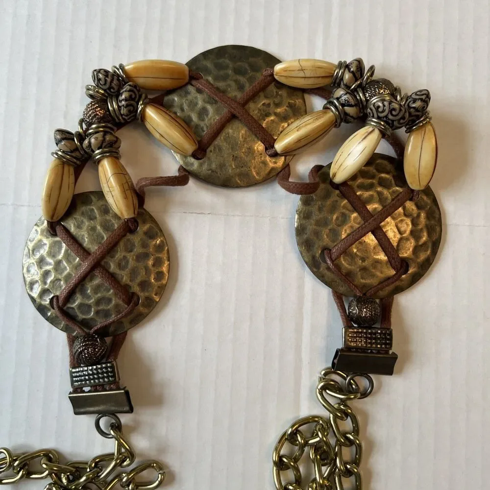 Chain Belt Size S-M Hammered Brass Conchos Beads